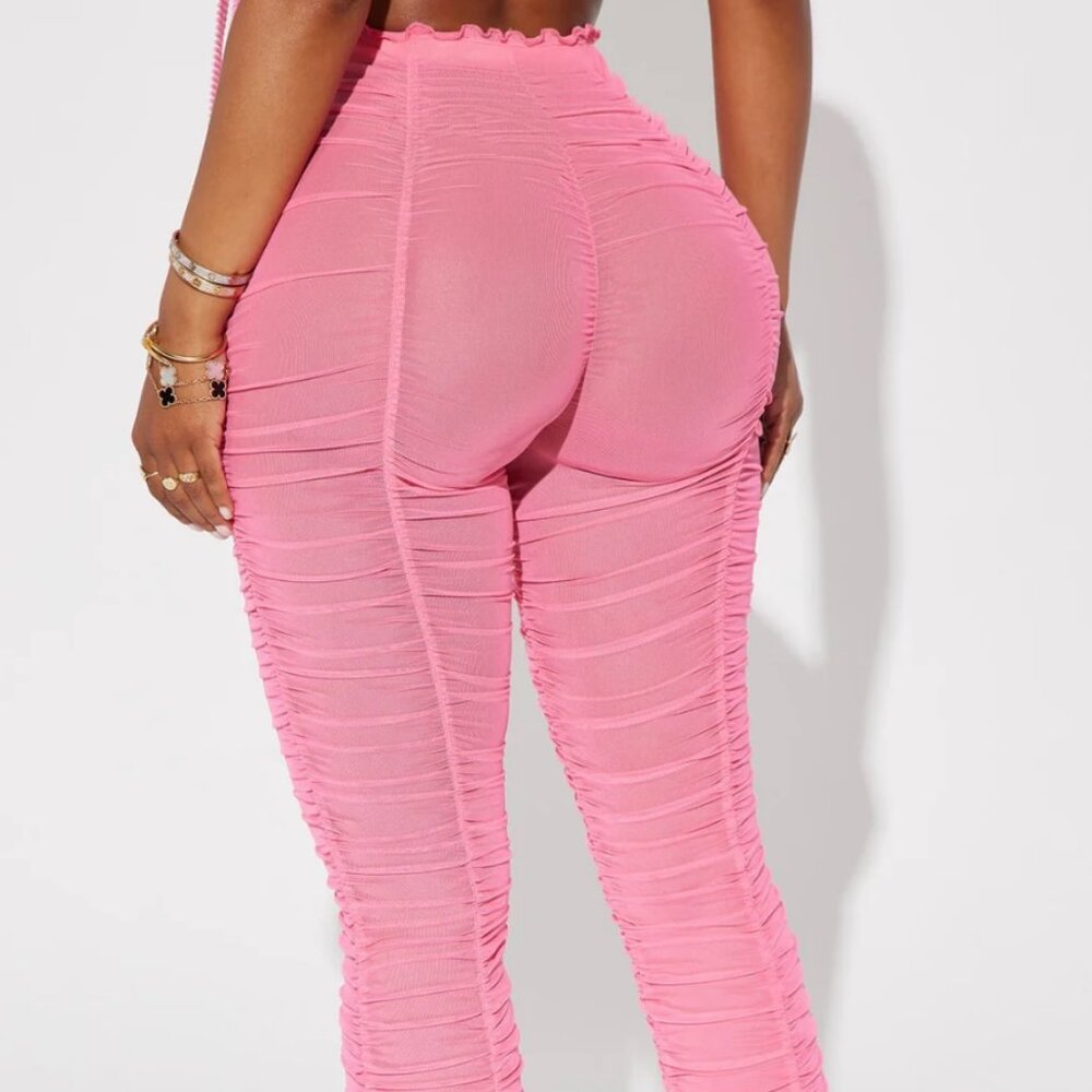 Hot Pink Rushed Mesh Leggings - Picture 4 of 4